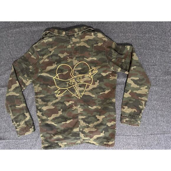 American Eagle Jacket Womens Size Small Green Heart Camo Military Boyfriend Y2K - Picture 1 of 11